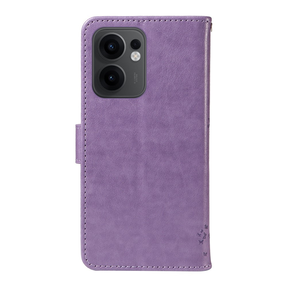 For Oppo Reno13 F 5G Phone Case with Stand Cat Tree Pattern Leather Wallet Mobile Cover -  Light Purple
