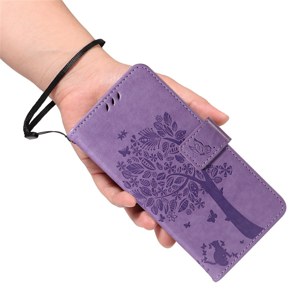 For Oppo Reno13 F 5G Phone Case with Stand Cat Tree Pattern Leather Wallet Mobile Cover -  Light Purple