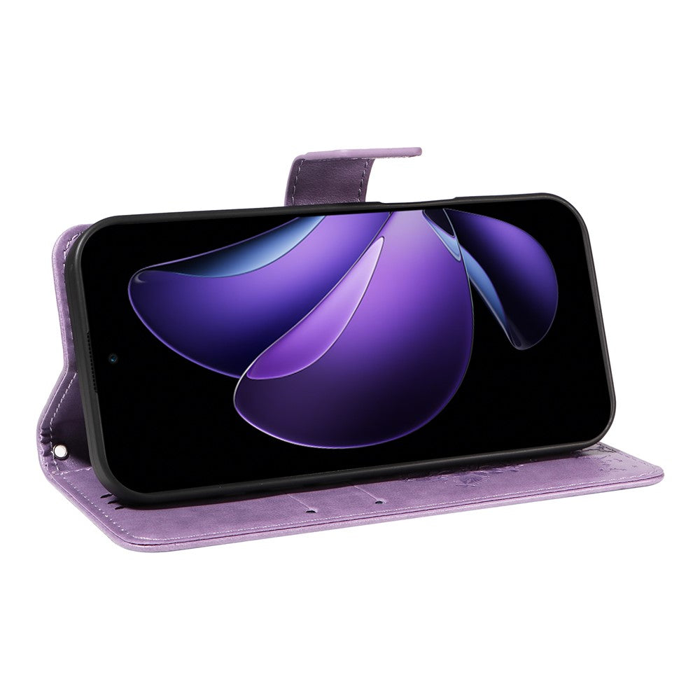 For Oppo Reno13 F 5G Phone Case with Stand Cat Tree Pattern Leather Wallet Mobile Cover -  Light Purple