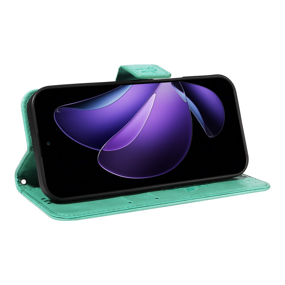 For Oppo Reno13 F 5G Phone Case with Stand Cat Tree Pattern Leather Wallet Mobile Cover - Green