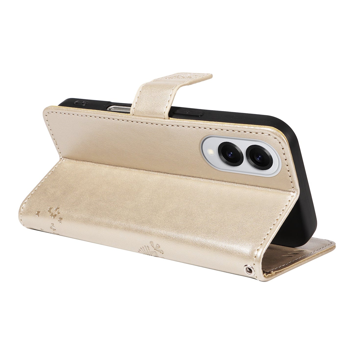 For Samsung Galaxy S25 Edge Phone Case with Stand Cat Tree Pattern Leather Wallet Mobile Cover - Gold