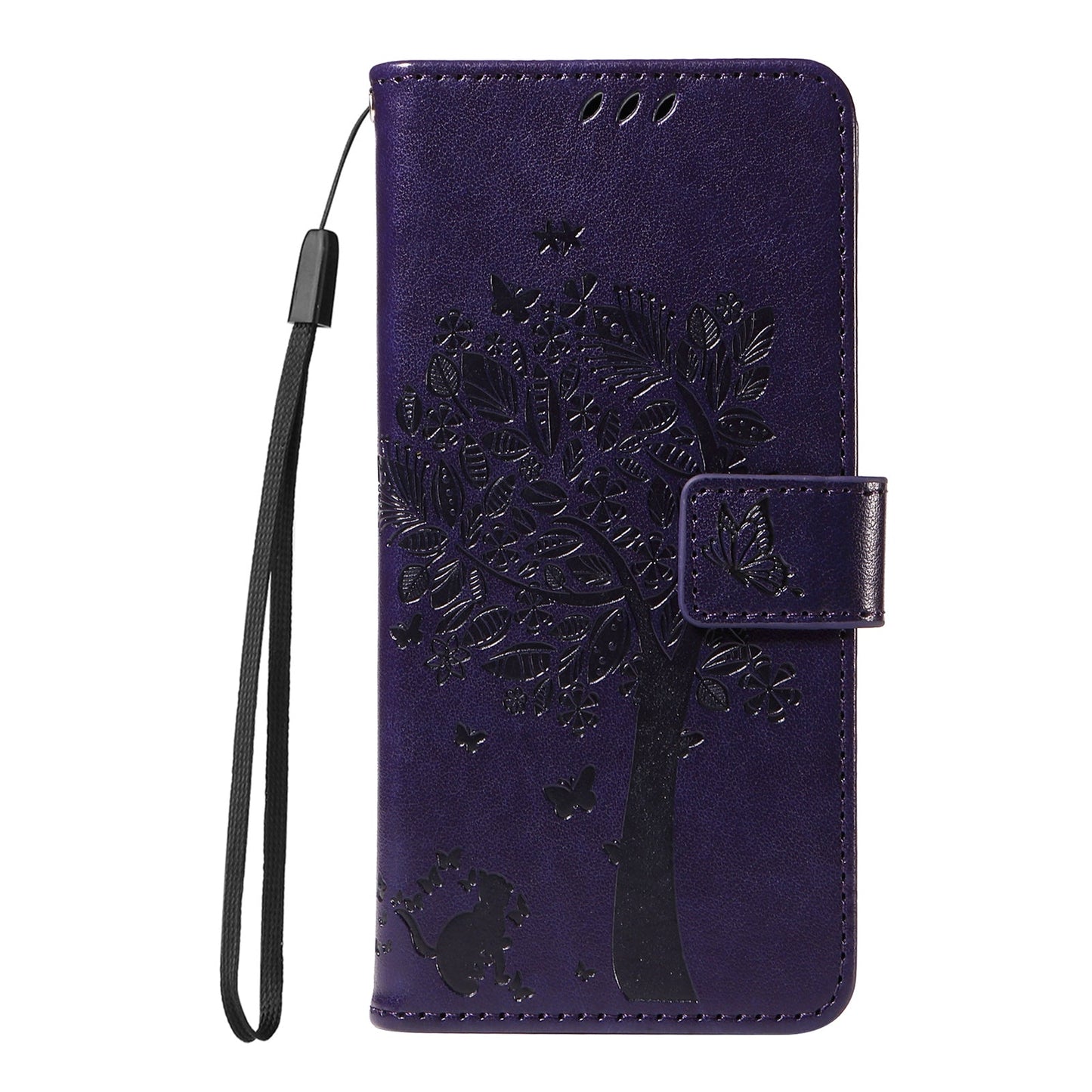 For Samsung Galaxy S25 Edge Phone Case with Stand Cat Tree Pattern Leather Wallet Mobile Cover - Purple