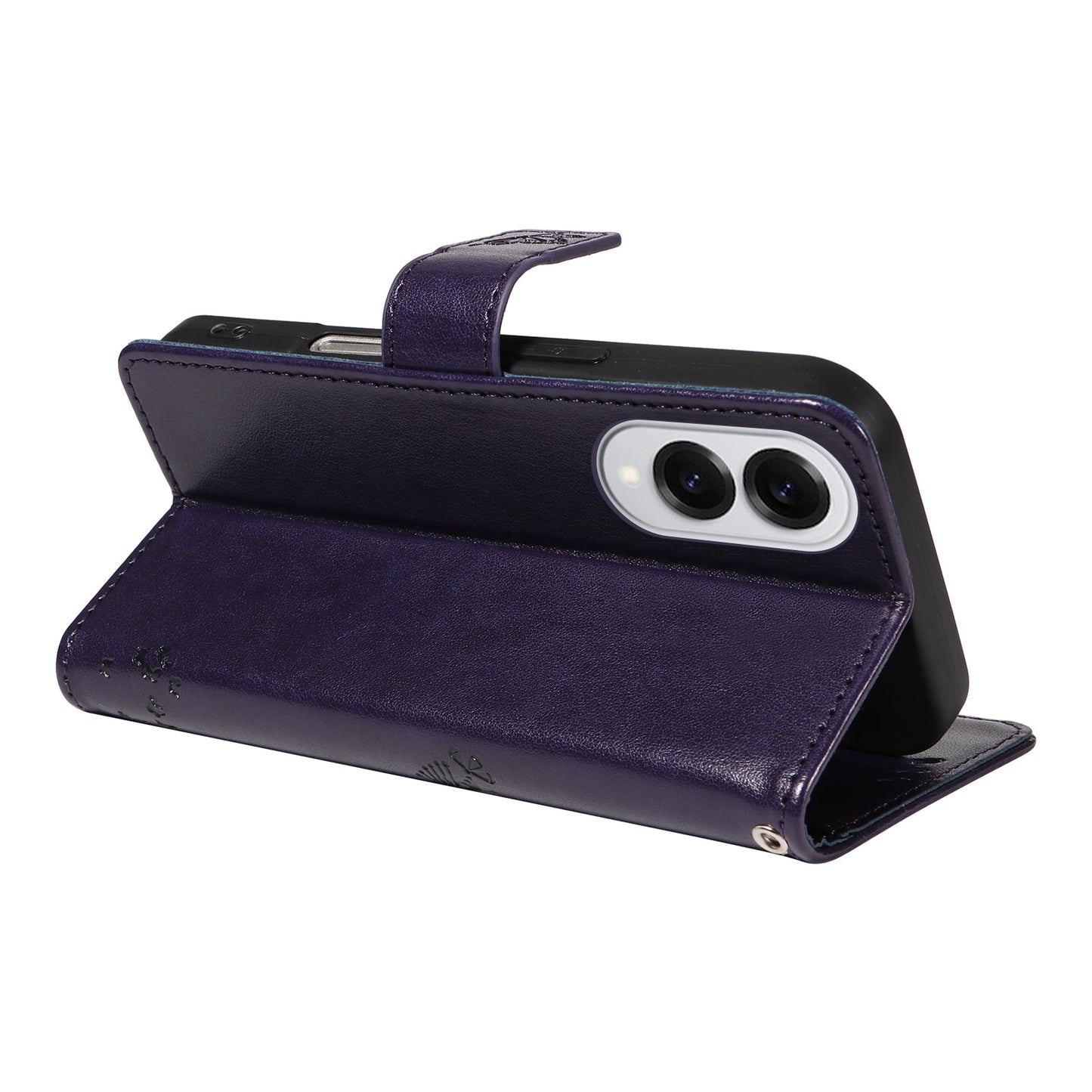 For Samsung Galaxy S25 Edge Phone Case with Stand Cat Tree Pattern Leather Wallet Mobile Cover - Purple