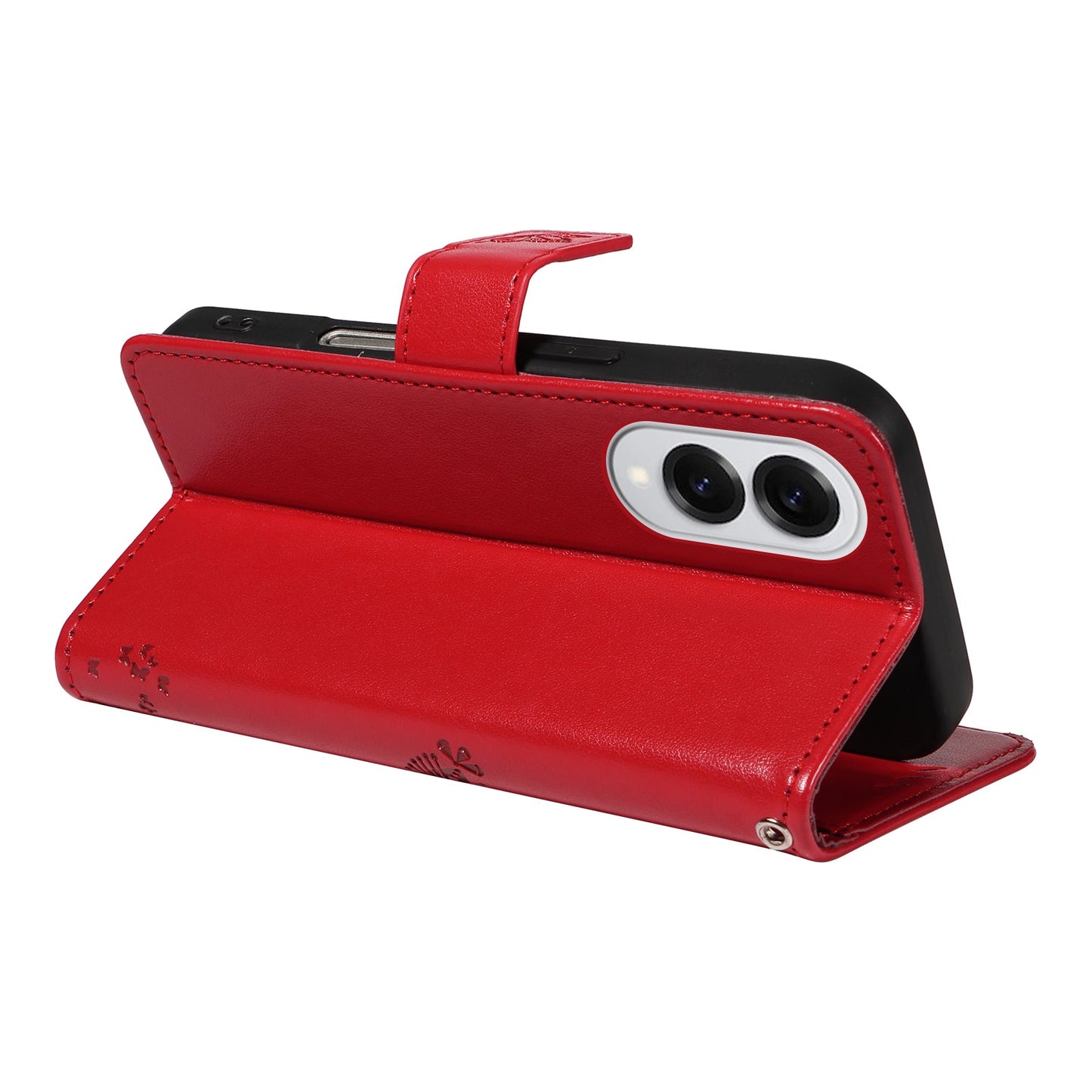For Samsung Galaxy S25 Edge Phone Case with Stand Cat Tree Pattern Leather Wallet Mobile Cover - Red