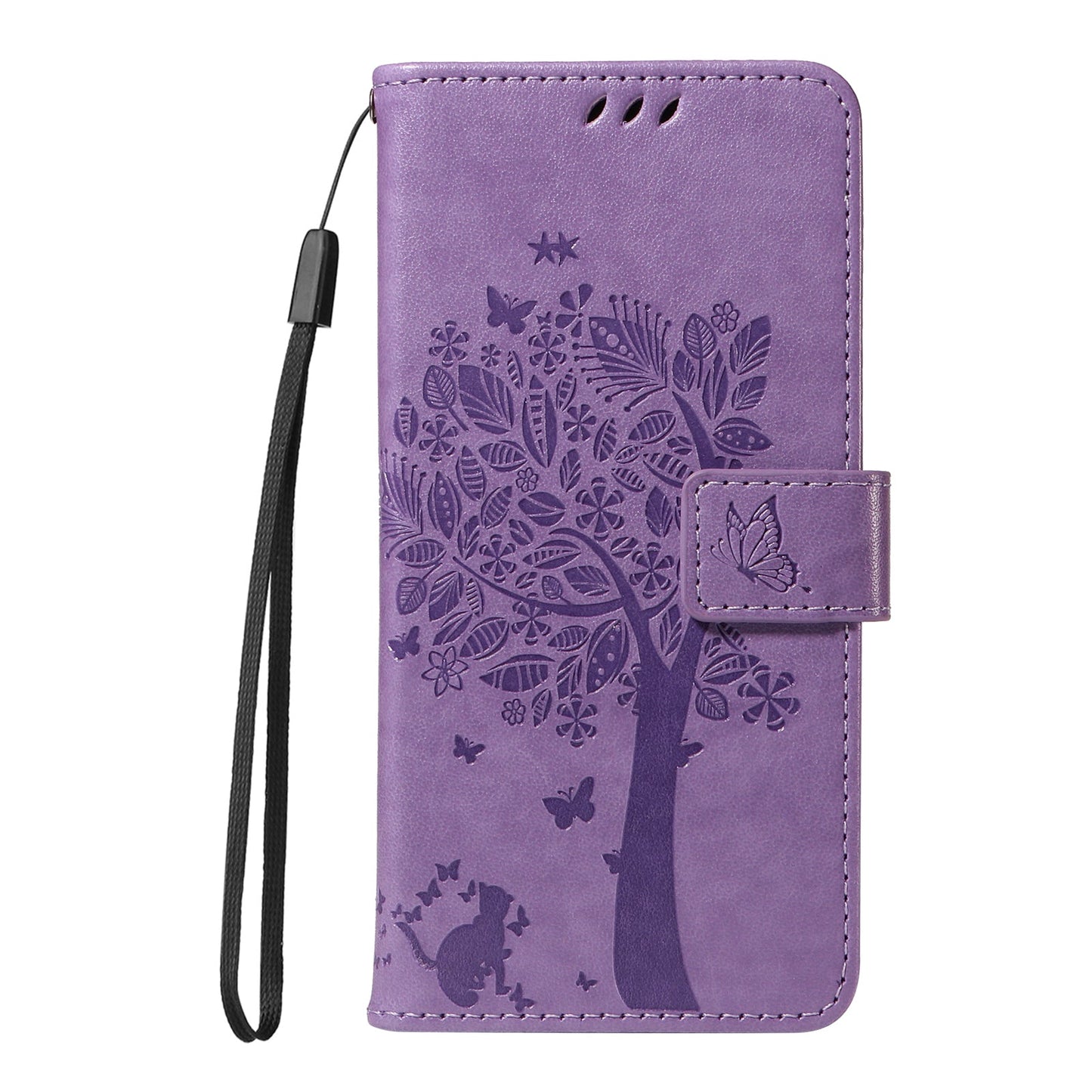 For Samsung Galaxy S25 Edge Phone Case with Stand Cat Tree Pattern Leather Wallet Mobile Cover -  Light Purple