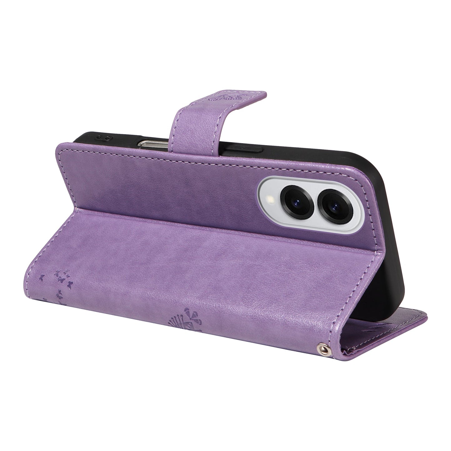 For Samsung Galaxy S25 Edge Phone Case with Stand Cat Tree Pattern Leather Wallet Mobile Cover -  Light Purple