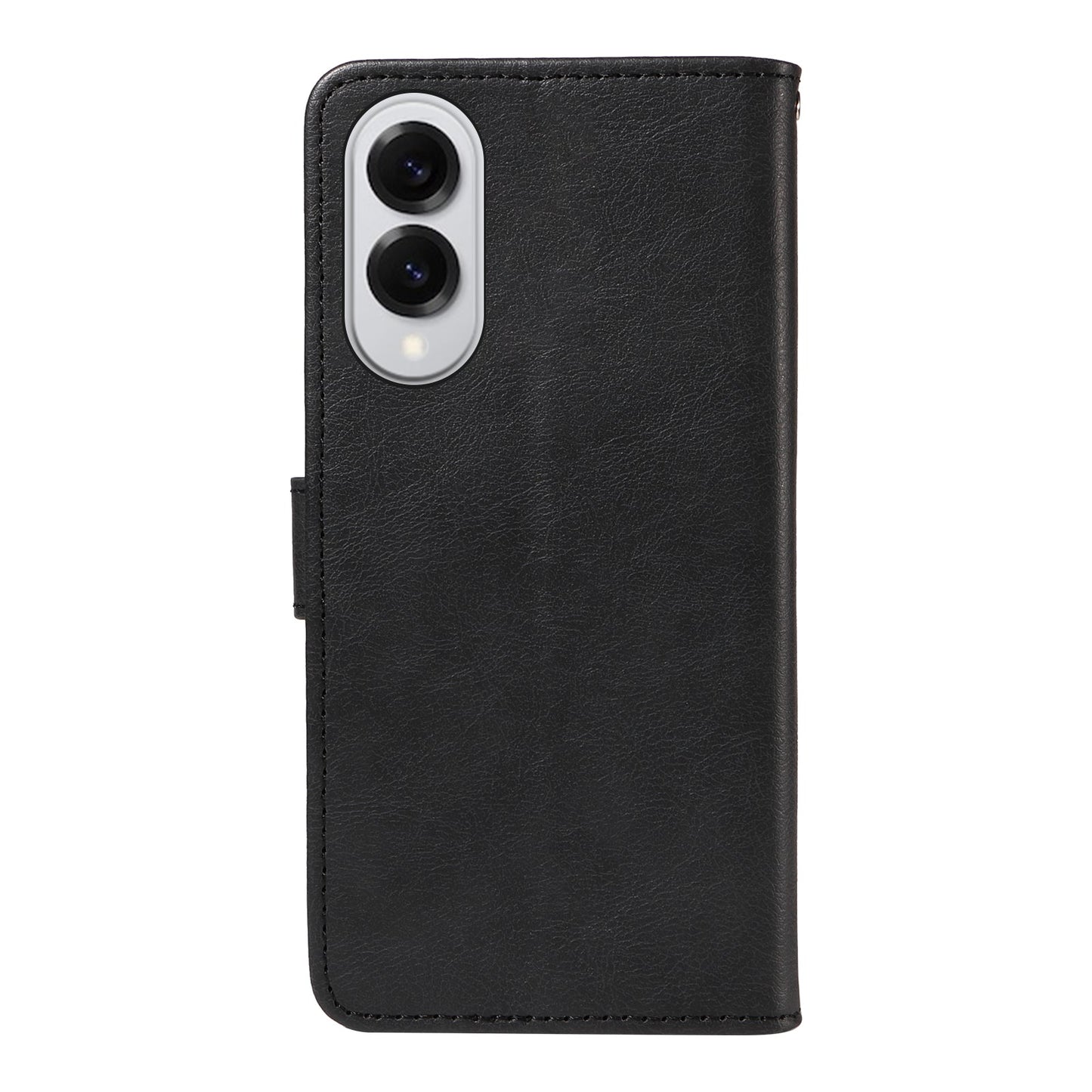 For Samsung Galaxy S25 Edge Leather Wallet Case with Strap Solid Color Phone Stand Cover - Black