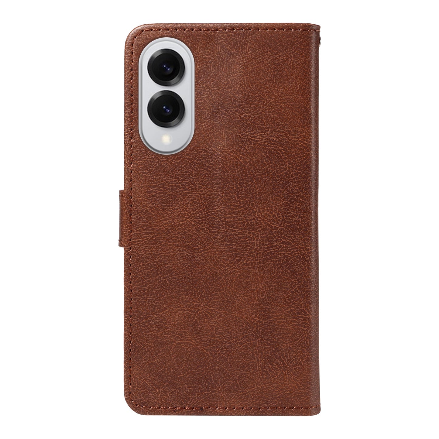 For Samsung Galaxy S25 Edge Leather Wallet Case with Strap Solid Color Phone Stand Cover - Brown