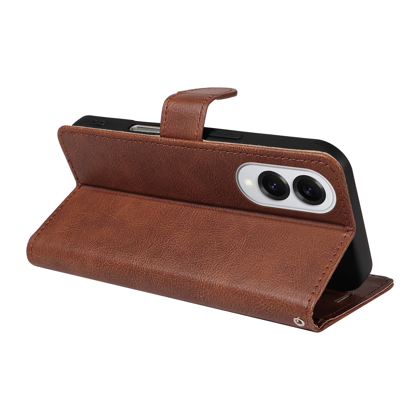 For Samsung Galaxy S25 Edge Leather Wallet Case with Strap Solid Color Phone Stand Cover - Brown