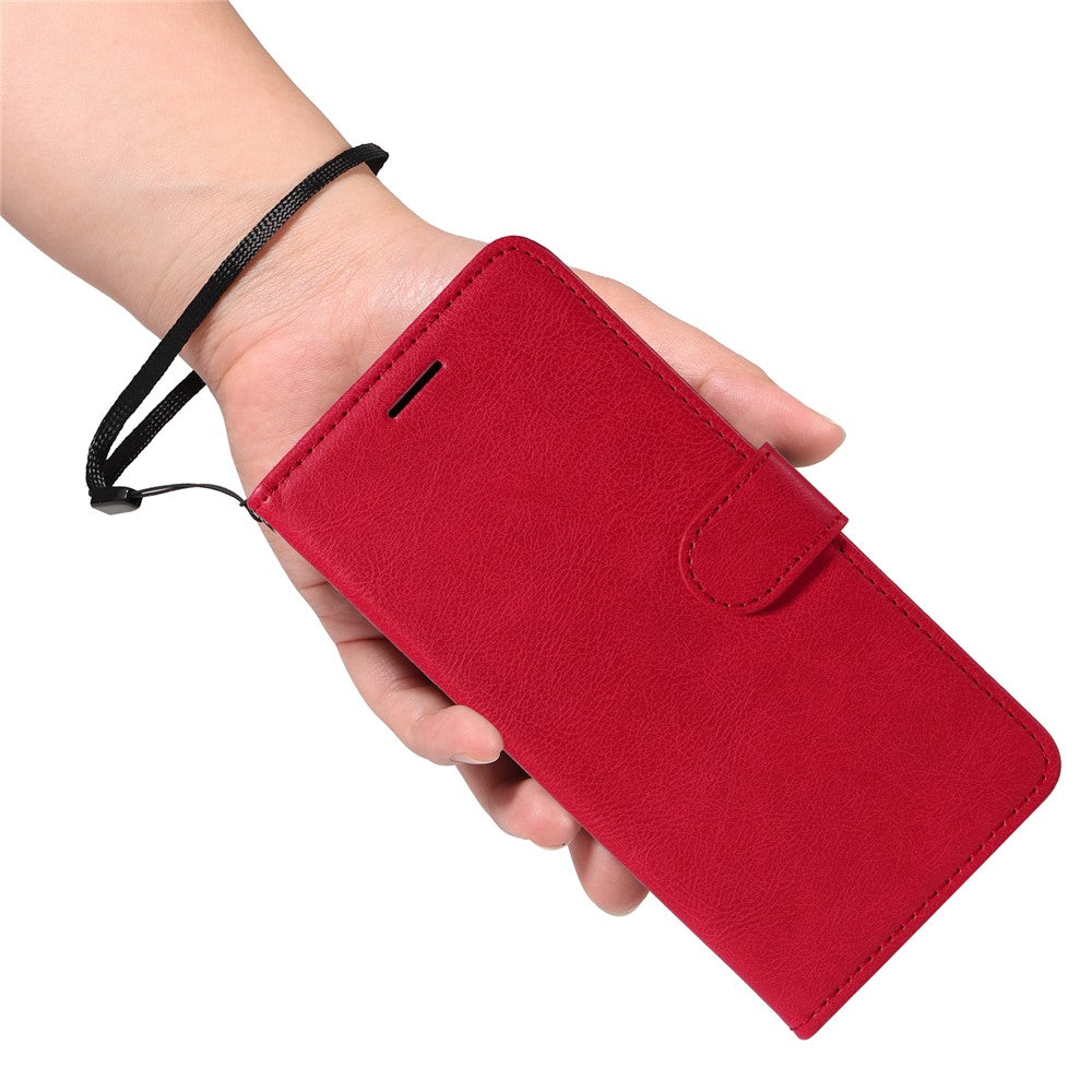 For Oppo Reno13 F 5G Leather Wallet Case with Strap Solid Color Phone Stand Cover - Red