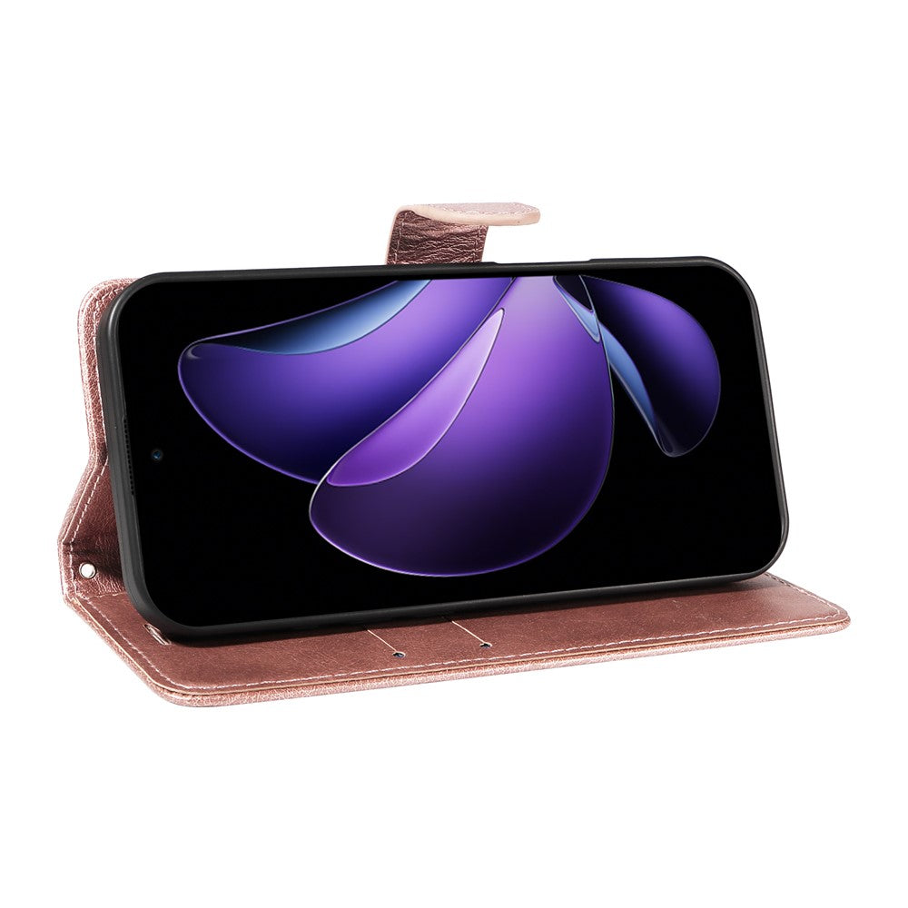 For Oppo Reno13 F 5G Leather Wallet Case with Strap Solid Color Phone Stand Cover - Rose Gold