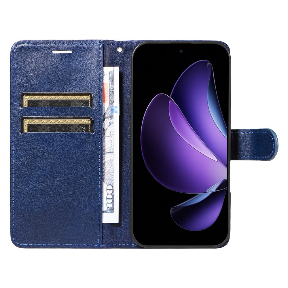 For Oppo Reno13 F 5G Leather Wallet Case with Strap Solid Color Phone Stand Cover - Blue