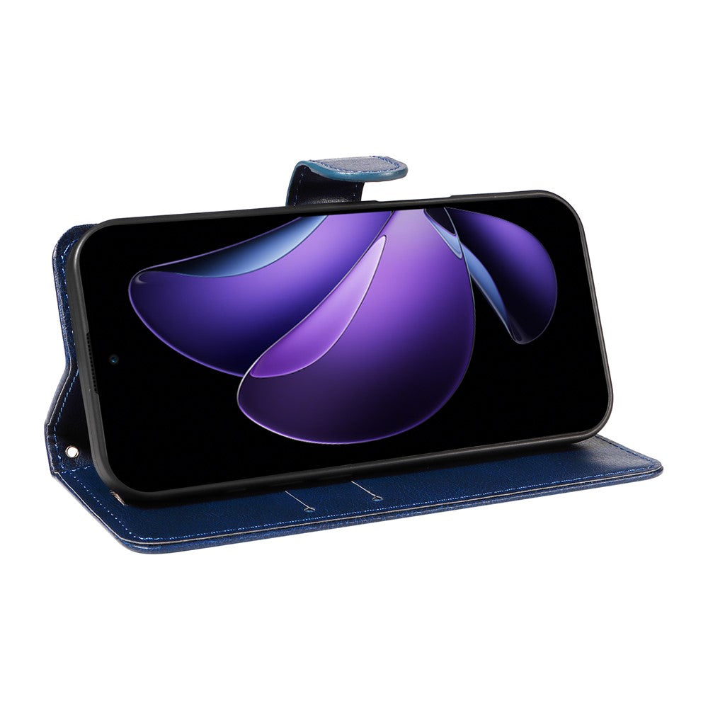 For Oppo Reno13 F 5G Leather Wallet Case with Strap Solid Color Phone Stand Cover - Blue