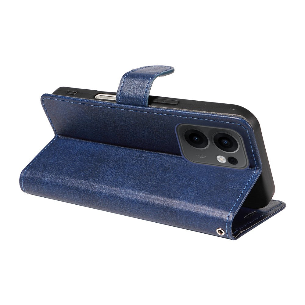 For Oppo Reno13 F 5G Leather Wallet Case with Strap Solid Color Phone Stand Cover - Blue