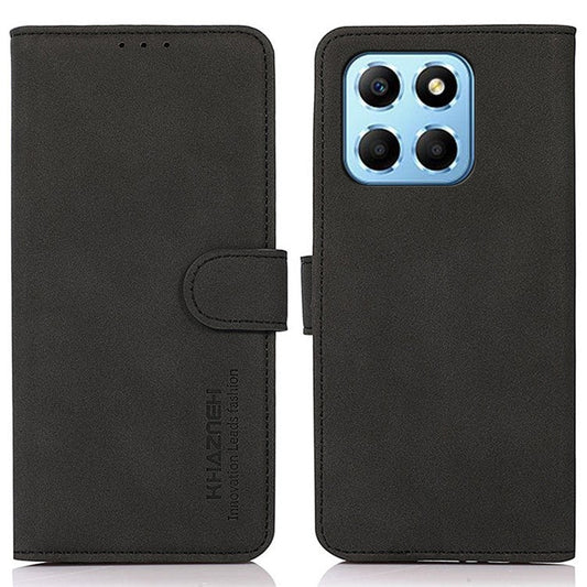 KHAZNEH Phone Case For Honor X8 5G Wallet Stand Textured PU Leather+TPU Anti-scratch Cell Phone Cover - Black