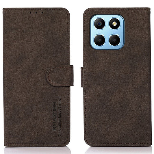 KHAZNEH Phone Case For Honor X8 5G Wallet Stand Textured PU Leather+TPU Anti-scratch Cell Phone Cover - Brown
