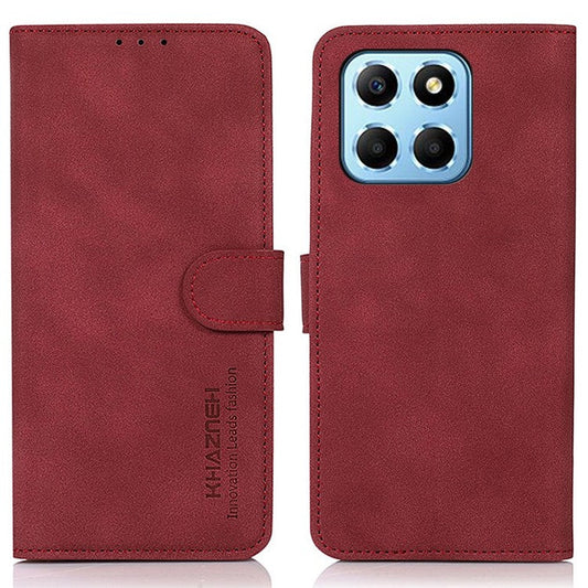 KHAZNEH Phone Case For Honor X8 5G Wallet Stand Textured PU Leather+TPU Anti-scratch Cell Phone Cover - Red
