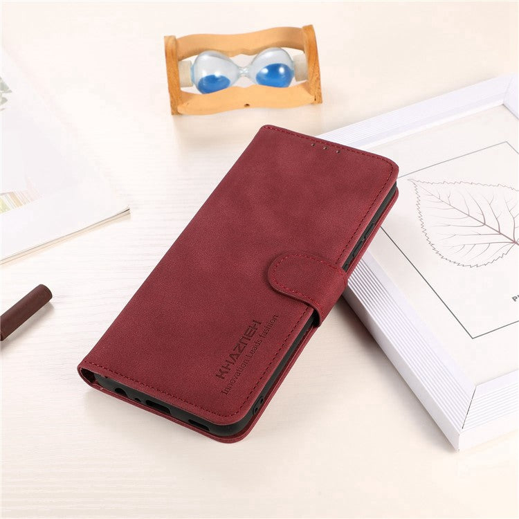 KHAZNEH Phone Case For Honor X8 5G Wallet Stand Textured PU Leather+TPU Anti-scratch Cell Phone Cover - Red