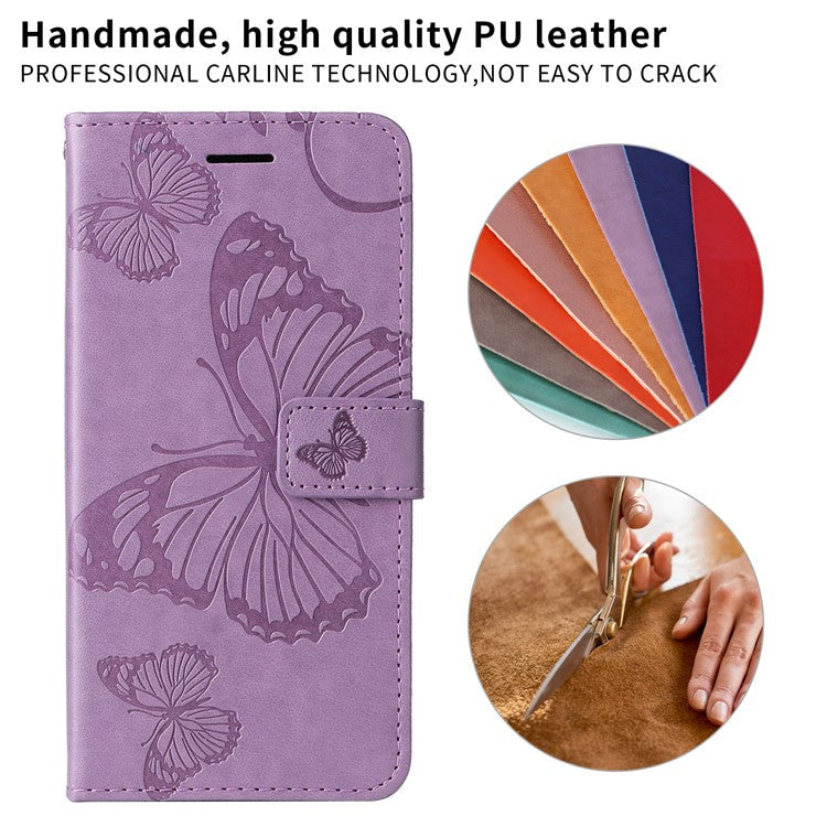 For Samsung Galaxy S25 Edge Wallet Case Floral Butterfly Imprinted Leather Phone Cover Stand - Light Purple