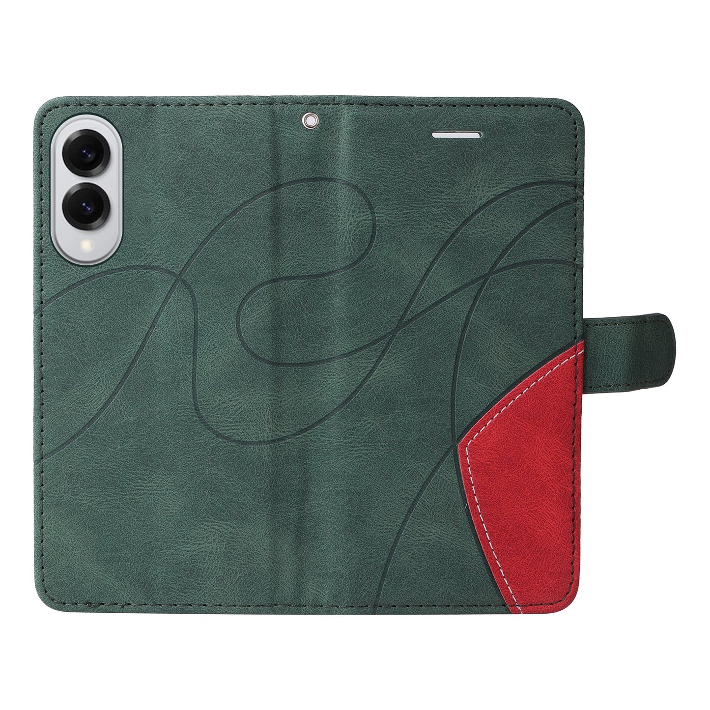 For Samsung Galaxy S25 Edge Leather Phone Case Stand Wallet with Bi-colour Splicing Design - Green