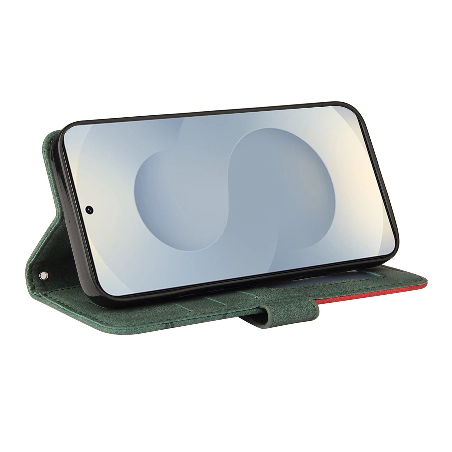 For Samsung Galaxy S25 Edge Leather Phone Case Stand Wallet with Bi-colour Splicing Design - Green