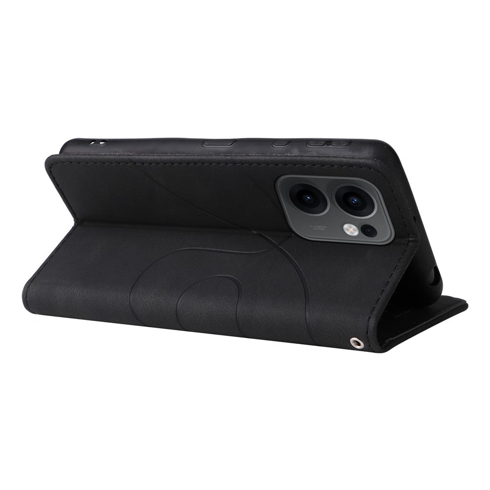 For Oppo Reno13 F 5G Leather Phone Case Stand Wallet with Bi-colour Splicing Design - Black