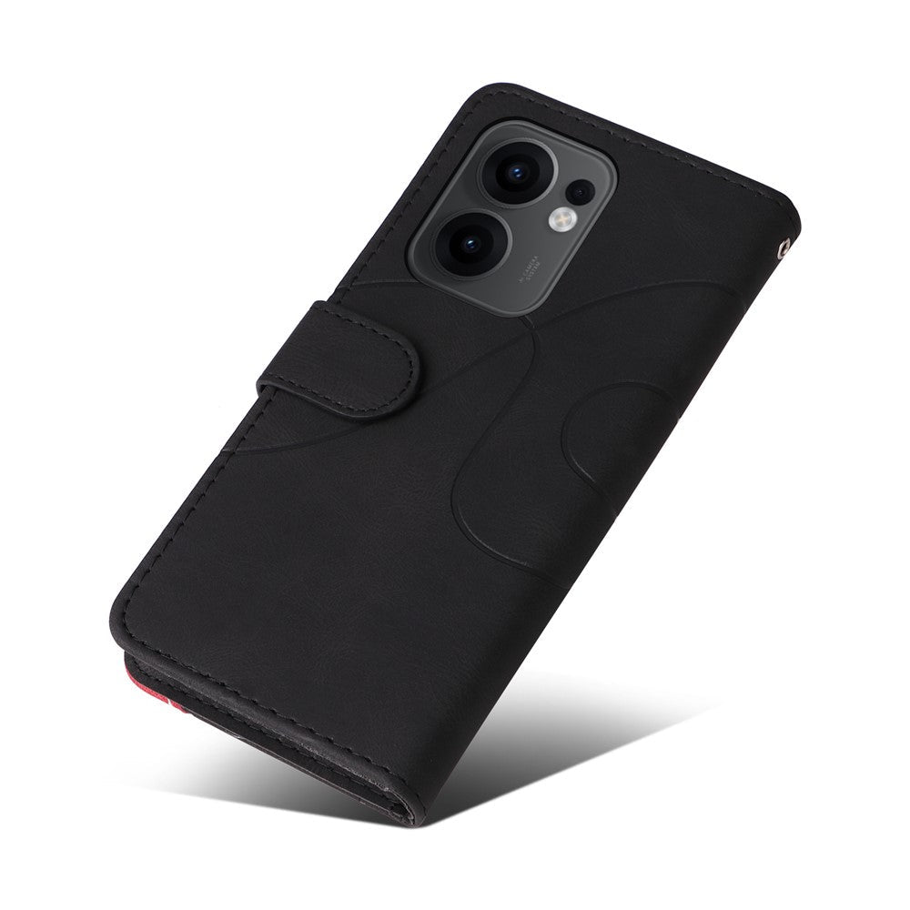 For Oppo Reno13 F 5G Leather Phone Case Stand Wallet with Bi-colour Splicing Design - Black