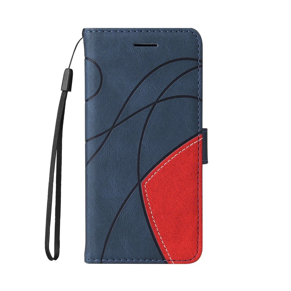 For Oppo Reno13 F 5G Leather Phone Case Stand Wallet with Bi-colour Splicing Design - Blue