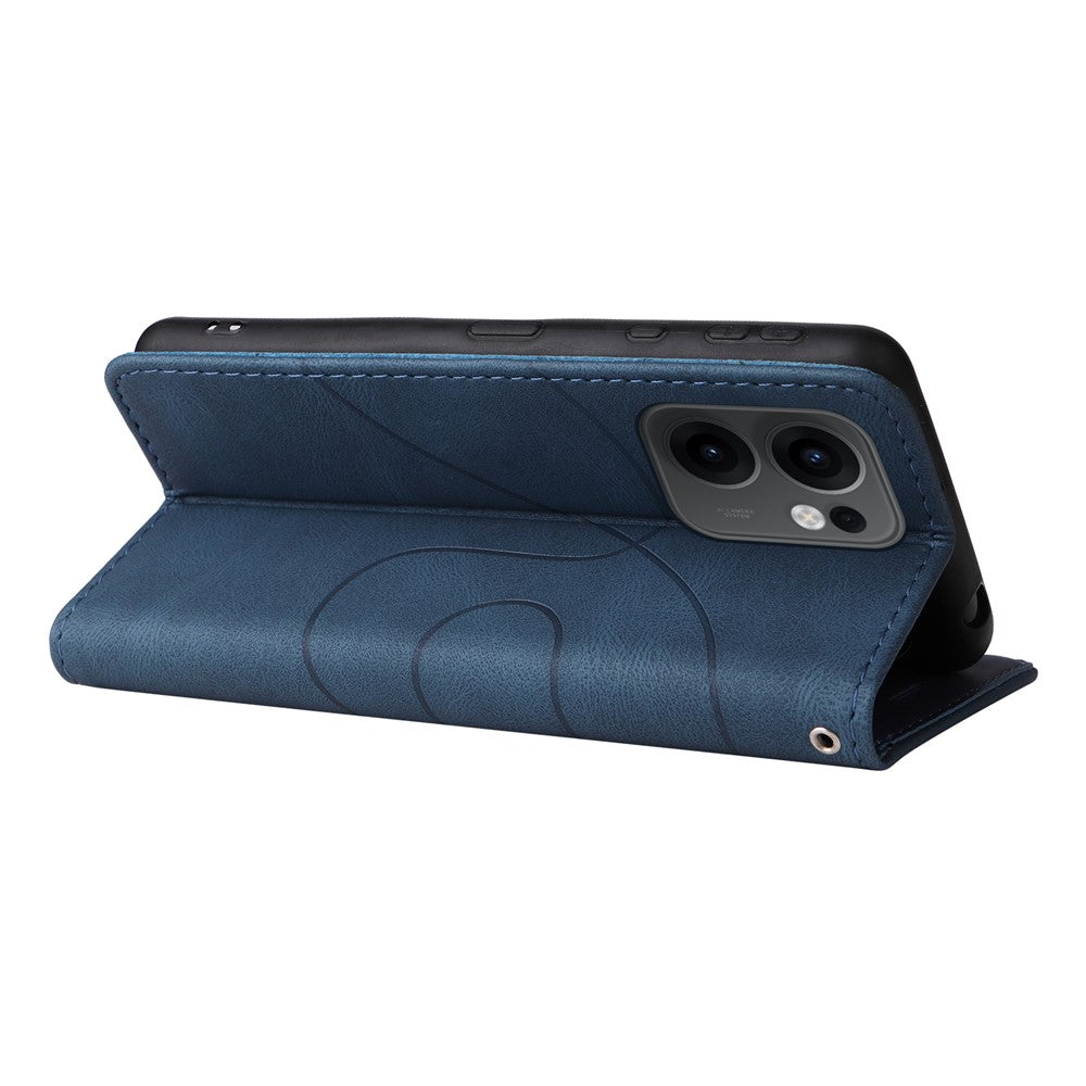 For Oppo Reno13 F 5G Leather Phone Case Stand Wallet with Bi-colour Splicing Design - Blue