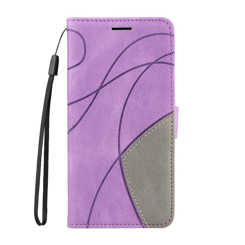 For Oppo Reno13 F 5G Leather Phone Case Stand Wallet with Bi-colour Splicing Design - Purple