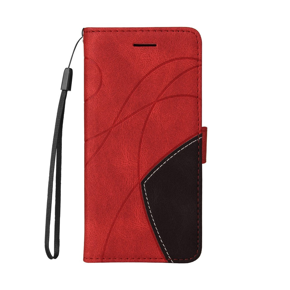 For Oppo Reno13 F 5G Leather Phone Case Stand Wallet with Bi-colour Splicing Design - Red
