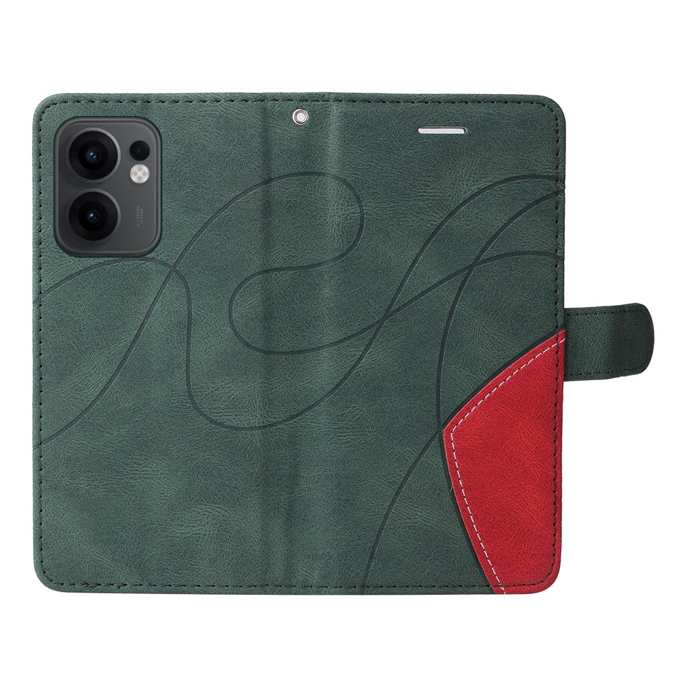 For Oppo Reno13 F 5G Leather Phone Case Stand Wallet with Bi-colour Splicing Design - Green