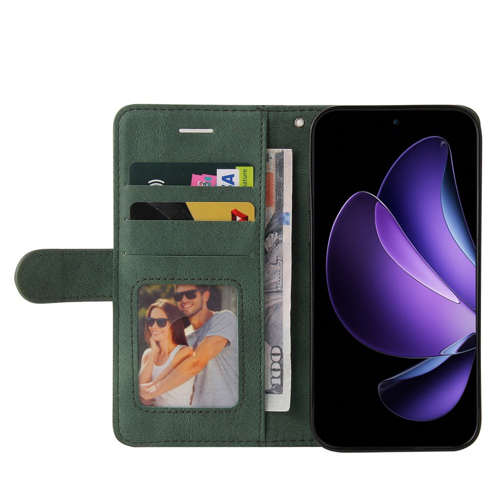 For Oppo Reno13 F 5G Leather Phone Case Stand Wallet with Bi-colour Splicing Design - Green