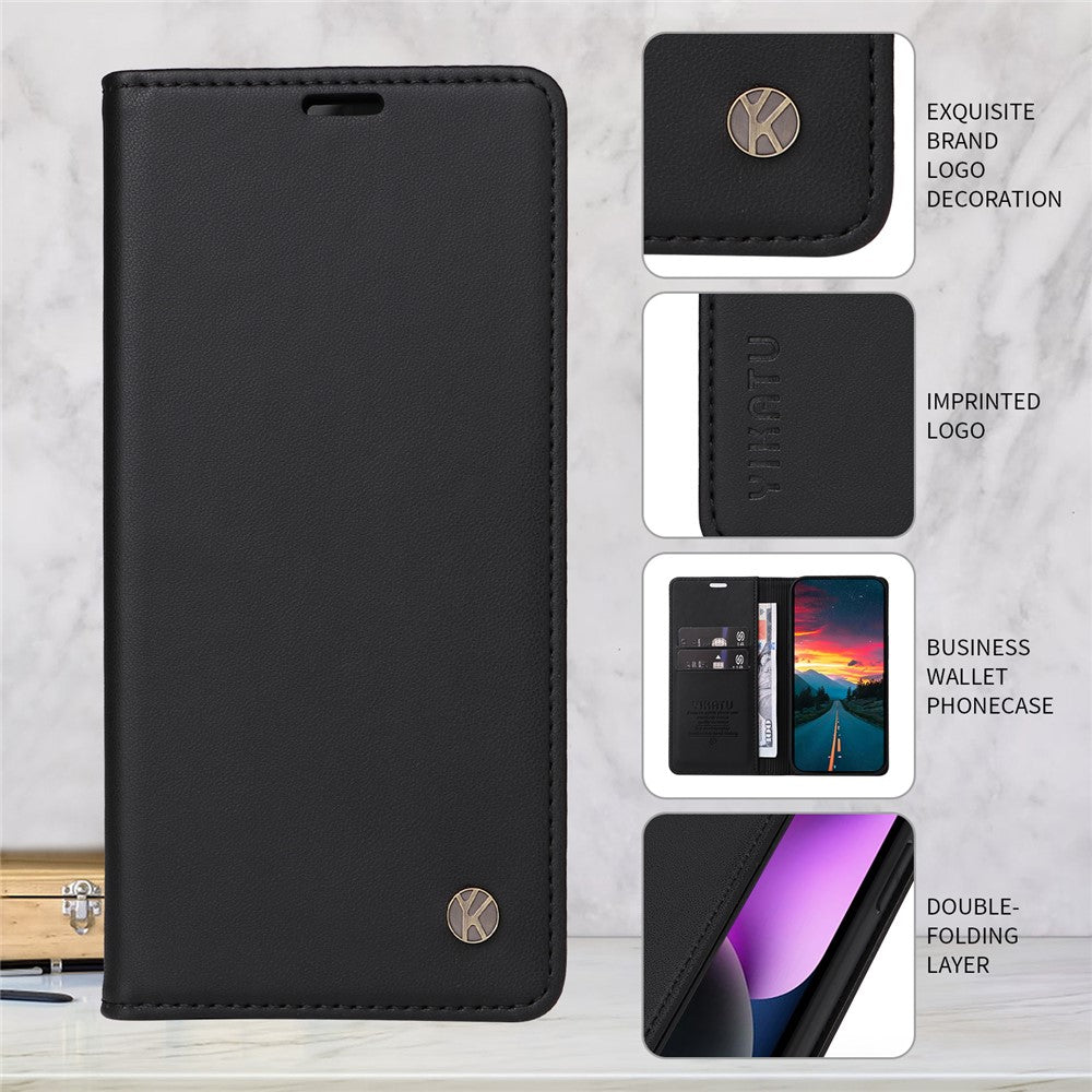 For Oppo Reno13 F 5G Phone Cases YIKATU Magnetic Closure PU Leather Mobile Cover  - Black