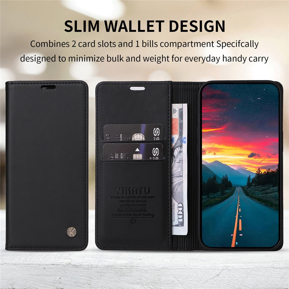 For Oppo Reno13 F 5G Phone Cases YIKATU Magnetic Closure PU Leather Mobile Cover  - Black