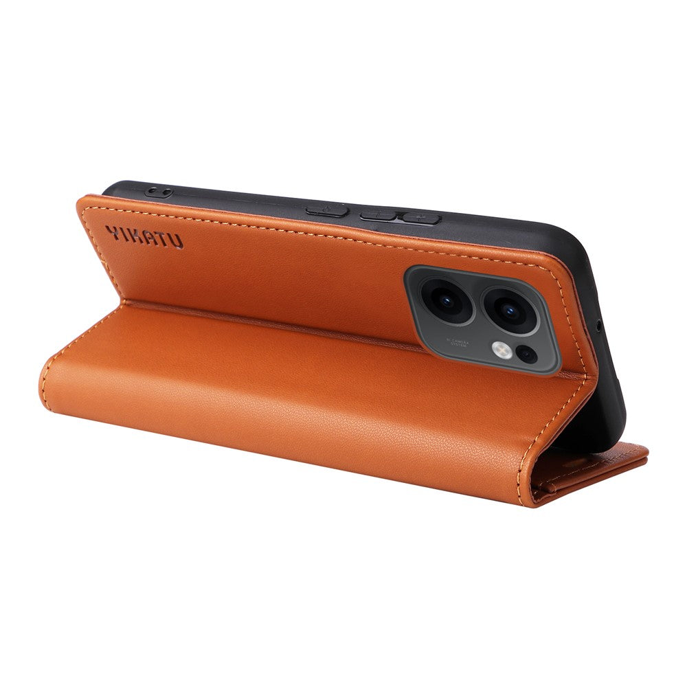 For Oppo Reno13 F 5G Phone Cases YIKATU Magnetic Closure PU Leather Mobile Cover  - Brown