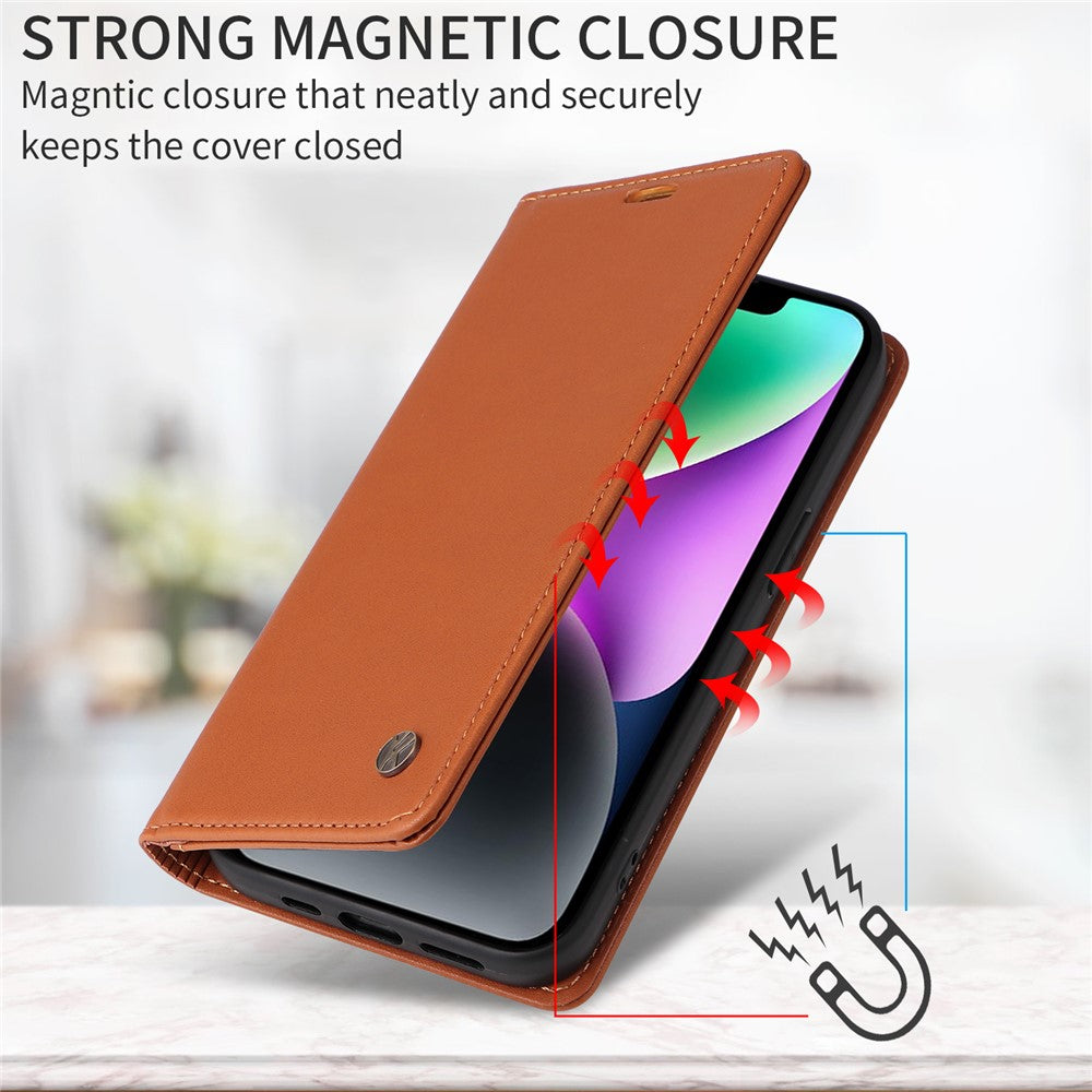 For Oppo Reno13 F 5G Phone Cases YIKATU Magnetic Closure PU Leather Mobile Cover  - Brown