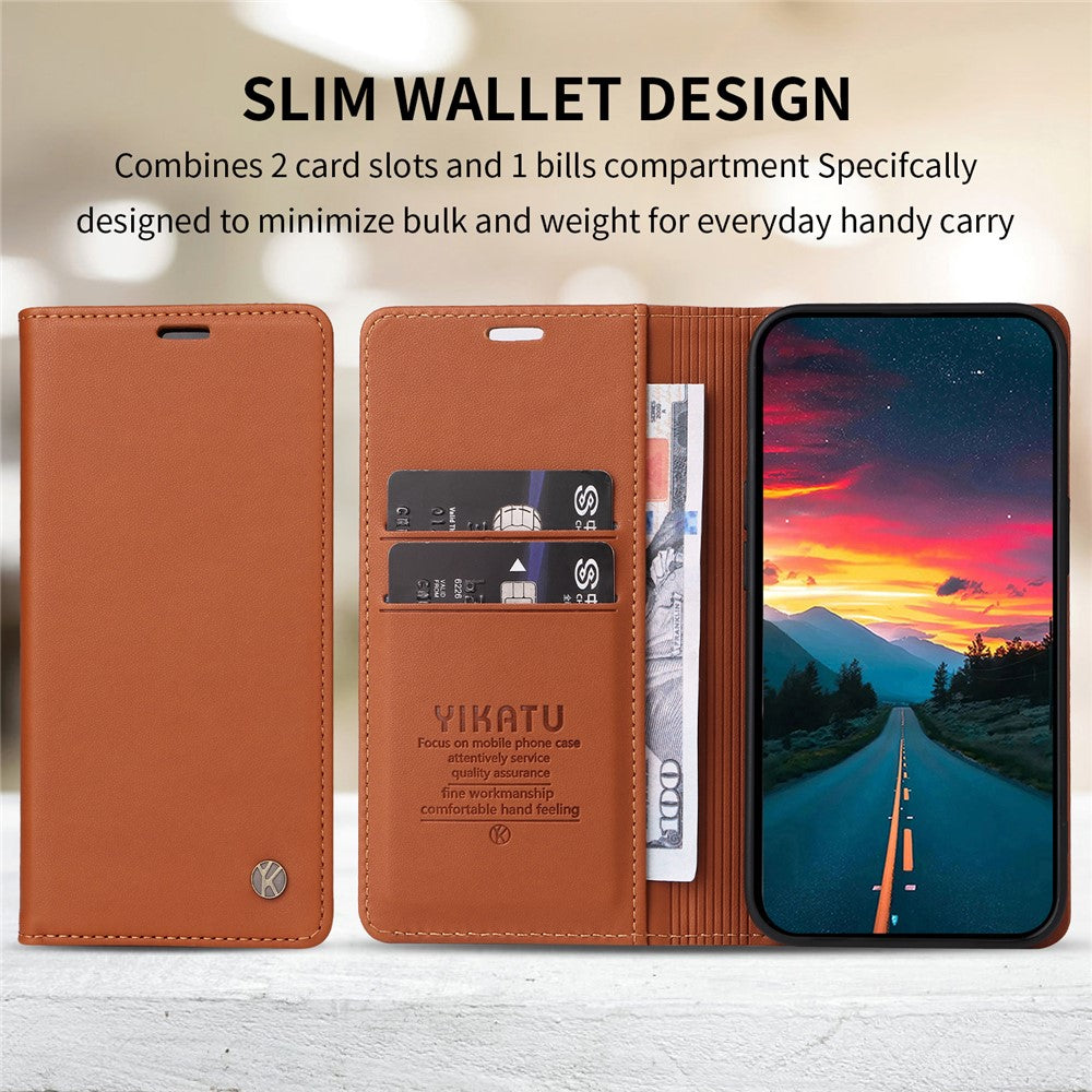 For Oppo Reno13 F 5G Phone Cases YIKATU Magnetic Closure PU Leather Mobile Cover  - Brown