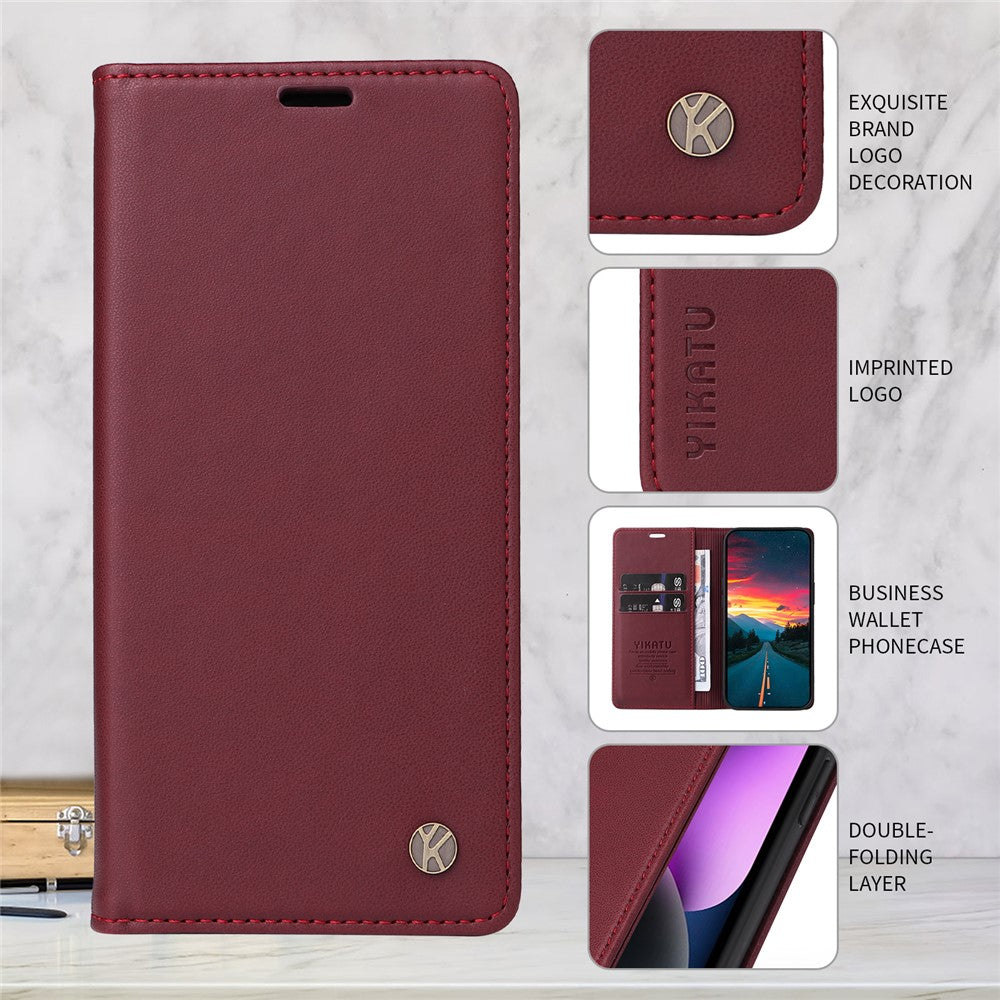 For Oppo Reno13 F 5G Phone Cases YIKATU Magnetic Closure PU Leather Mobile Cover  - Wine Red