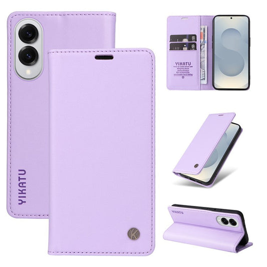 For Samsung Galaxy S25 Edge Wallet Case YIKATU YK- 001 PU Leather Phone Cover with Stand -  Light Purple