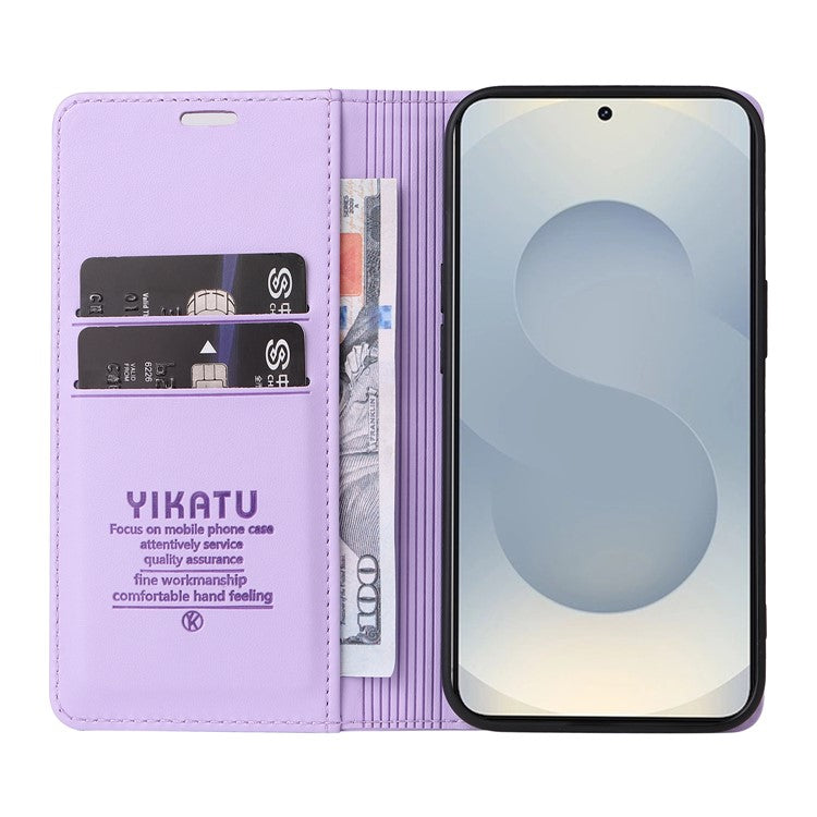 For Samsung Galaxy S25 Edge Wallet Case YIKATU YK- 001 PU Leather Phone Cover with Stand -  Light Purple