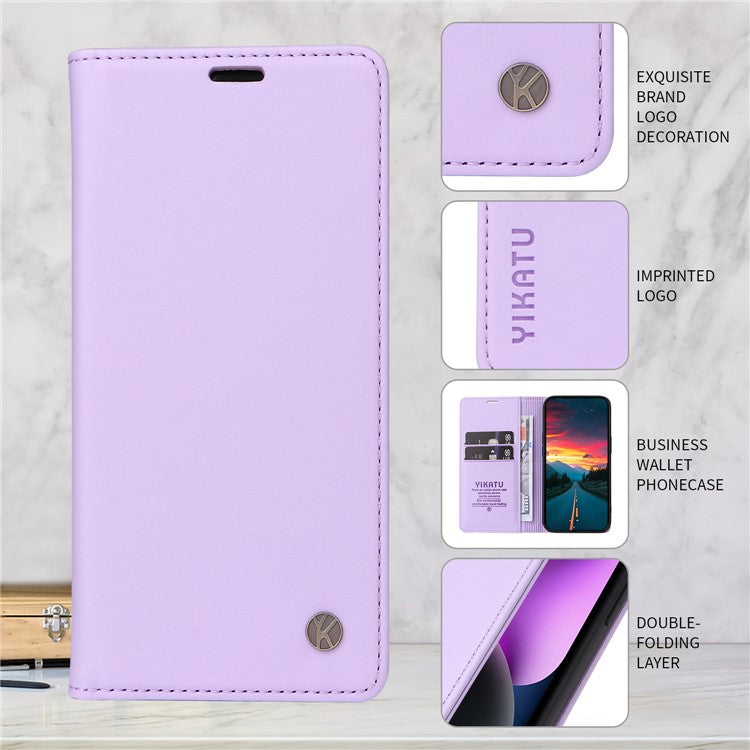 For Samsung Galaxy S25 Edge Wallet Case YIKATU YK- 001 PU Leather Phone Cover with Stand -  Light Purple