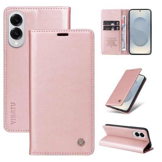 For Samsung Galaxy S25 Edge Wallet Case YIKATU YK- 001 PU Leather Phone Cover with Stand -  Rose Gold