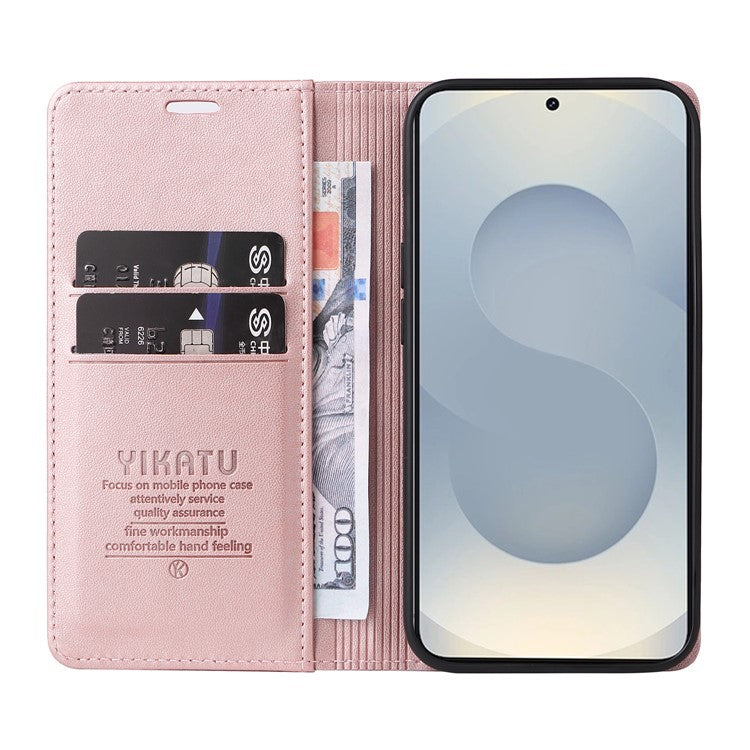 For Samsung Galaxy S25 Edge Wallet Case YIKATU YK- 001 PU Leather Phone Cover with Stand -  Rose Gold