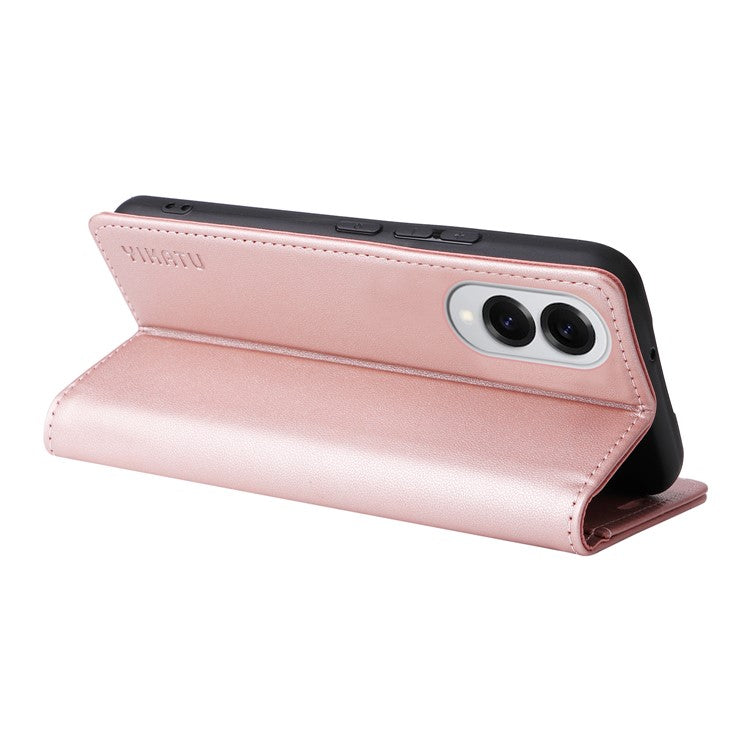 For Samsung Galaxy S25 Edge Wallet Case YIKATU YK- 001 PU Leather Phone Cover with Stand -  Rose Gold