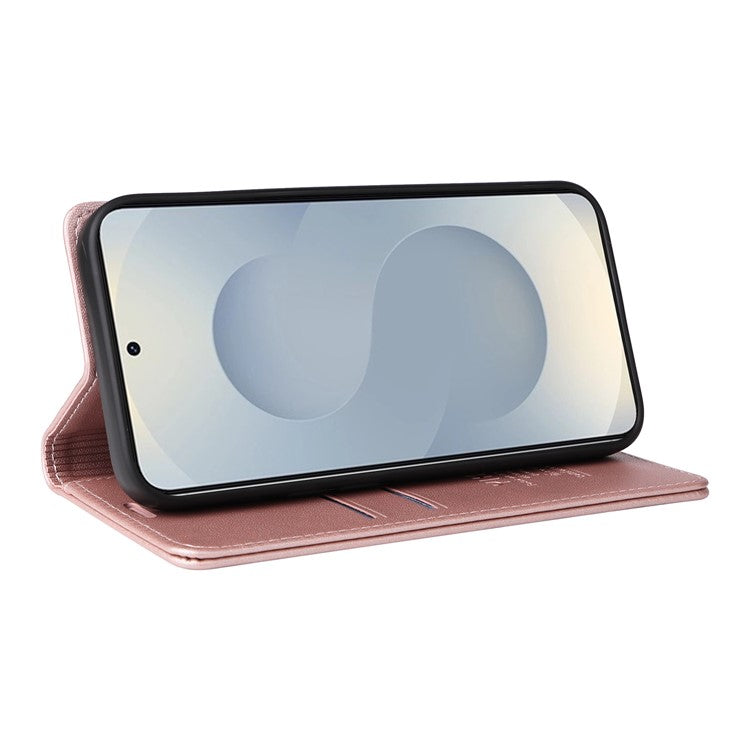 For Samsung Galaxy S25 Edge Wallet Case YIKATU YK- 001 PU Leather Phone Cover with Stand -  Rose Gold
