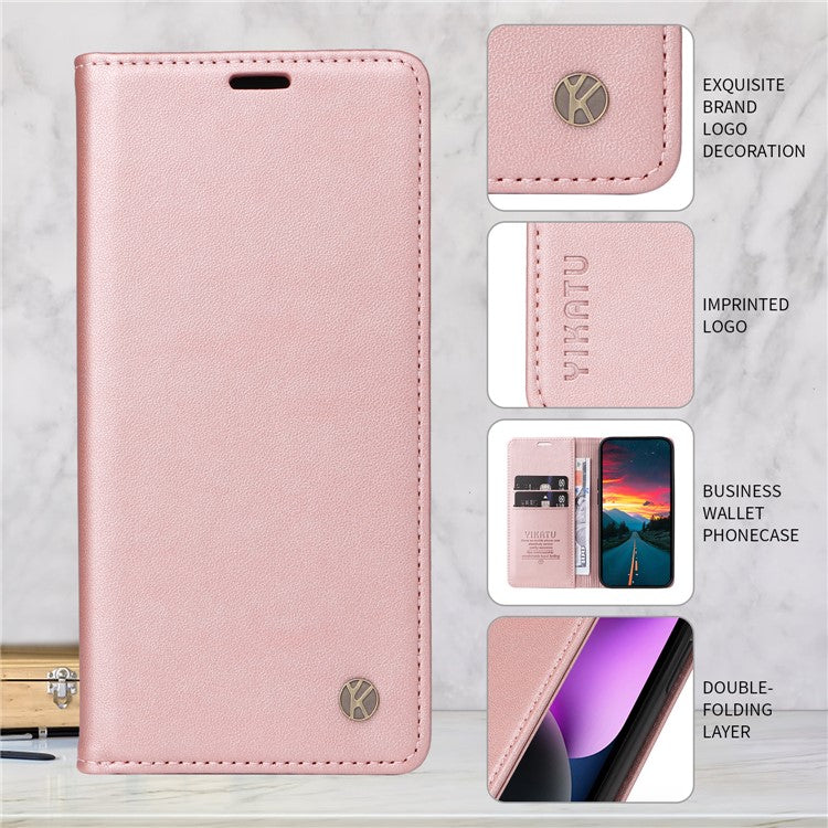 For Samsung Galaxy S25 Edge Wallet Case YIKATU YK- 001 PU Leather Phone Cover with Stand -  Rose Gold