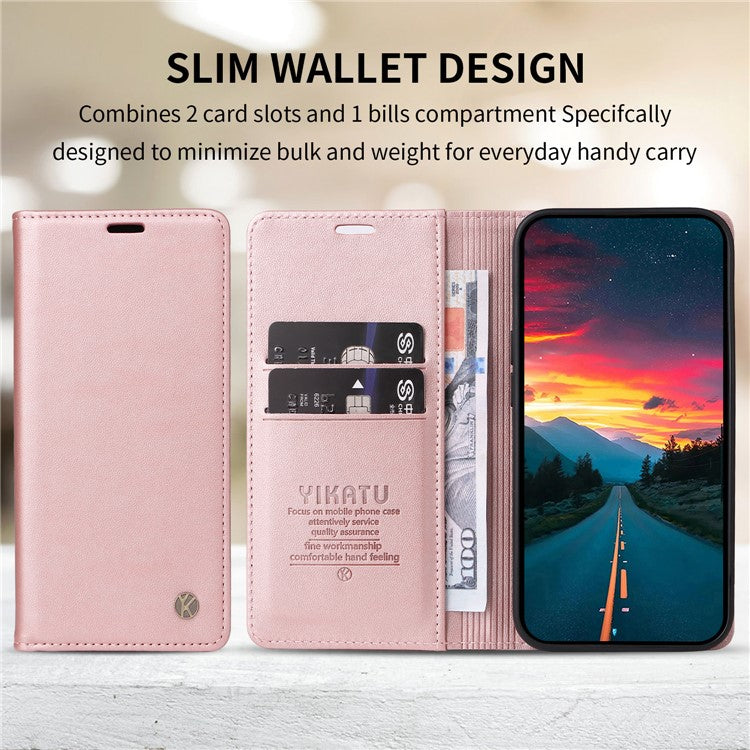 For Samsung Galaxy S25 Edge Wallet Case YIKATU YK- 001 PU Leather Phone Cover with Stand -  Rose Gold
