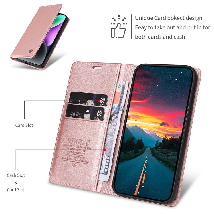 For Samsung Galaxy S25 Edge Wallet Case YIKATU YK- 001 PU Leather Phone Cover with Stand -  Rose Gold