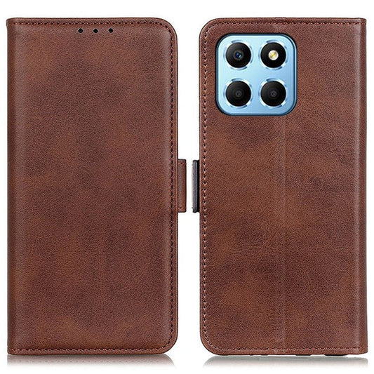 For Honor X8 5G PU Leather Side Magnetic Clasp Phone Case Wallet Stand Anti-scratch Protective Cell Phone Cover - Brown